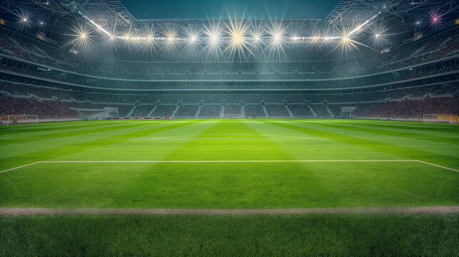 Bright Lights Illuminate an Empty Soccer Stadium