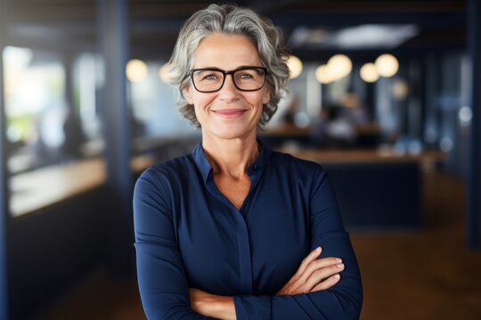 Smart confident senior woman looking at camera
