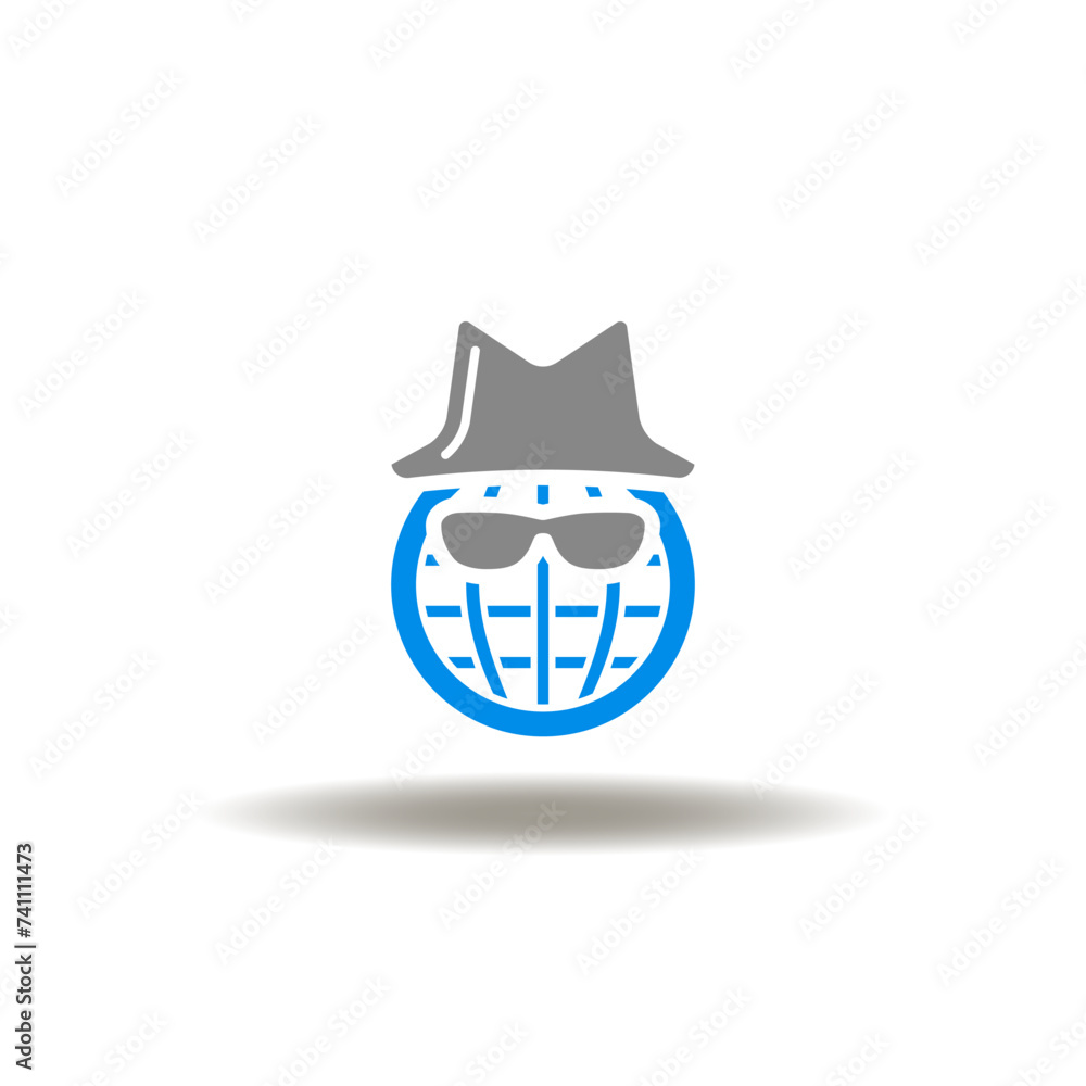 Poster vector illustration of earth globe with hat and glasses. icon of darknet. symbol of virus hacker web