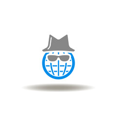 Vector illustration of earth globe with hat and glasses. Icon of darknet. Symbol of virus hacker web threat.