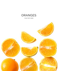 Creative layout made of orange juice on the white background. Flat lay. Food concept. Macro concept.