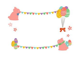イースターのフレーム　うさぎと卵の手描きイラスト