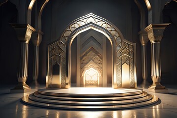 islamic ramadan podium with arabic style made with Generative AI	
