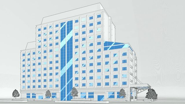 Digital Twin (BIM) of a multi-family residential building, advanced schematic representation of the Architectural discipline.