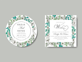minimalist floral line art wedding invitation card template
