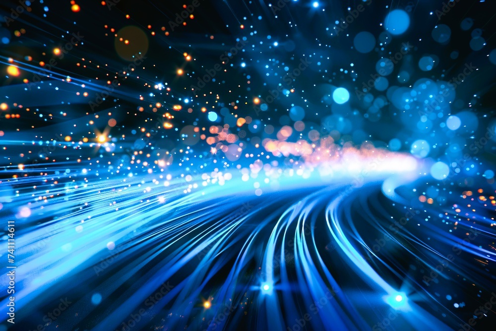 Aufkleber blue swirls of fractal energy in abstract wave particle design, illuminated by creative light and ge