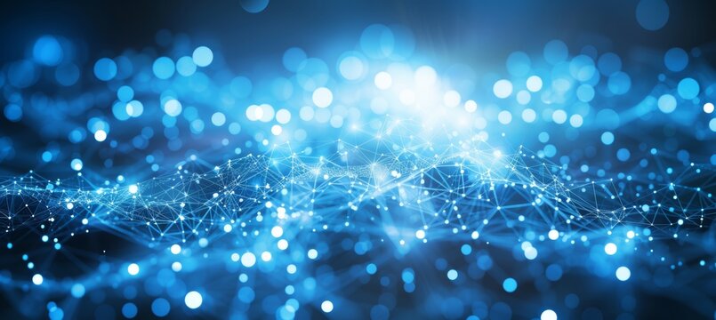 Geometric molecules on dark blue background, futuristic vector design for communication technology. - Powered by Adobe