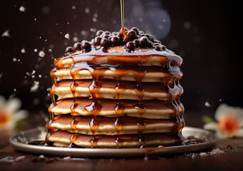 Taste of Luxury Pancakes with Silky Smooth Chocolate Syrup Sweet Start Pancakes Showered in Rich Chocolate Syrup