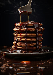 Chocolate Infusion Irresistible Pancakes for Breakfast Elevate Your Morning Pancakes Drizzled with Decadent Chocolate Syrup