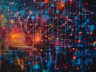 Obraz premium A digital tapestry, embodying connectivity and innovation, visually encapsulates the transformative essence of blockchain technology