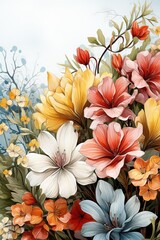 Vibrant flower painting on white canvas, showcasing botany and creative arts
