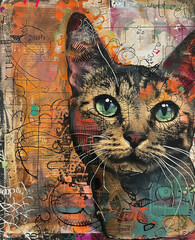 Whimsical Whiskers CAT for scrapbooking and junk journaling mixed media art
