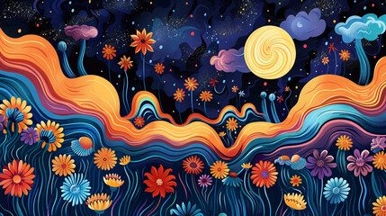  Psychedelic Dream Retro Hippie Style.