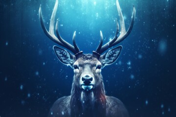 deer with antlers adorned with twinkling lights