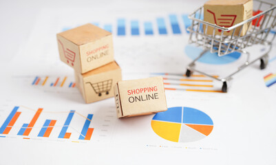 Online shopping, Shopping cart box on business graph, import export, finance commerce.