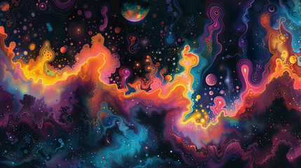 Colorful and abstract psychedelic oasis background.
