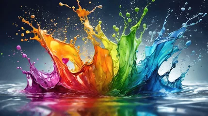 Foto op Canvas 虹色の水しぶきの壁紙,アスペクト比16:9 © Ta.Ma