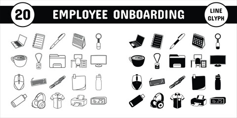 Employee Onboarding Line Glyph Vector Illustration Icon Sticker Set Design Materials