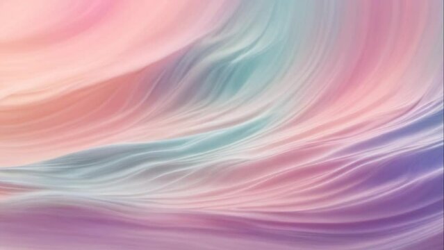 ritmos calmantes, corrientes de seda vibrantes en una danza de tonos pastel c&aacute;lidos y fr&iacute;os, ondas de tela abstractas, esferas rosa naranja violeta
