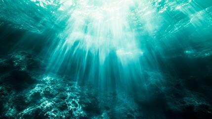  Sunlight filtering through the depths of a tranquil underwater scene.Suitable for environmental or marine-related content. 