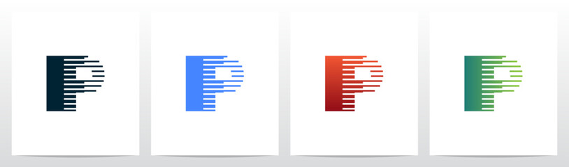 Striped Alphabet Merge into Rectangle Modernist Retro Initial Letter Logo Design P