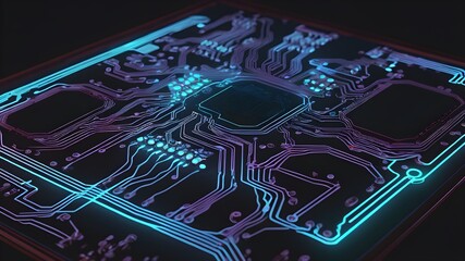 An electronic circuit visualization with illuminated traces