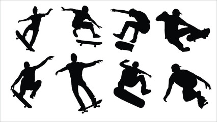 Skateboarders. Male silhouette skateboarding.