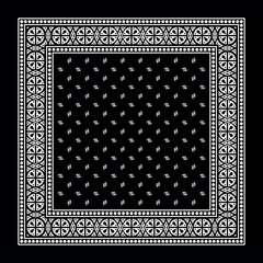 Simple Black Bandana decorated with white geometric ornament that can be applied to fabrics of various colors