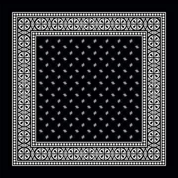 Simple Black Bandana decorated with white geometric ornament that can be applied to fabrics of various colors