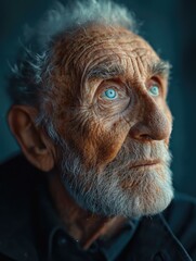 An old man with blue eyes. Generative AI.
