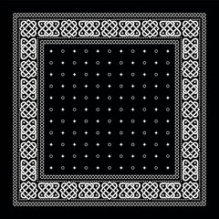 Simple Black Bandana decorated with white geometric ornament that can be applied to fabrics of various colors