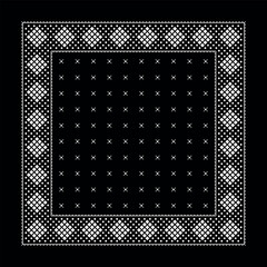 Simple Black Bandana decorated with white geometric ornament that can be applied to fabrics of various colors