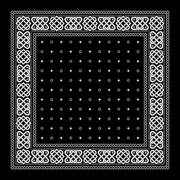 Simple Black Bandana decorated with white geometric ornament that can be applied to fabrics of various colors