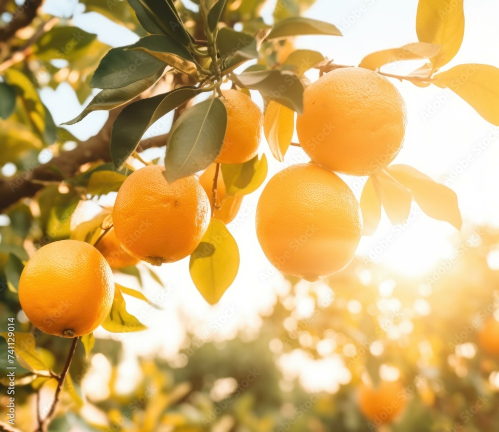 Aufkleber oranges on a tree in the sun. generative ai.