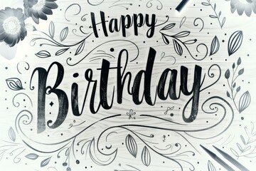 Lettering Happy Birthday. Light background with selective focus and copy space