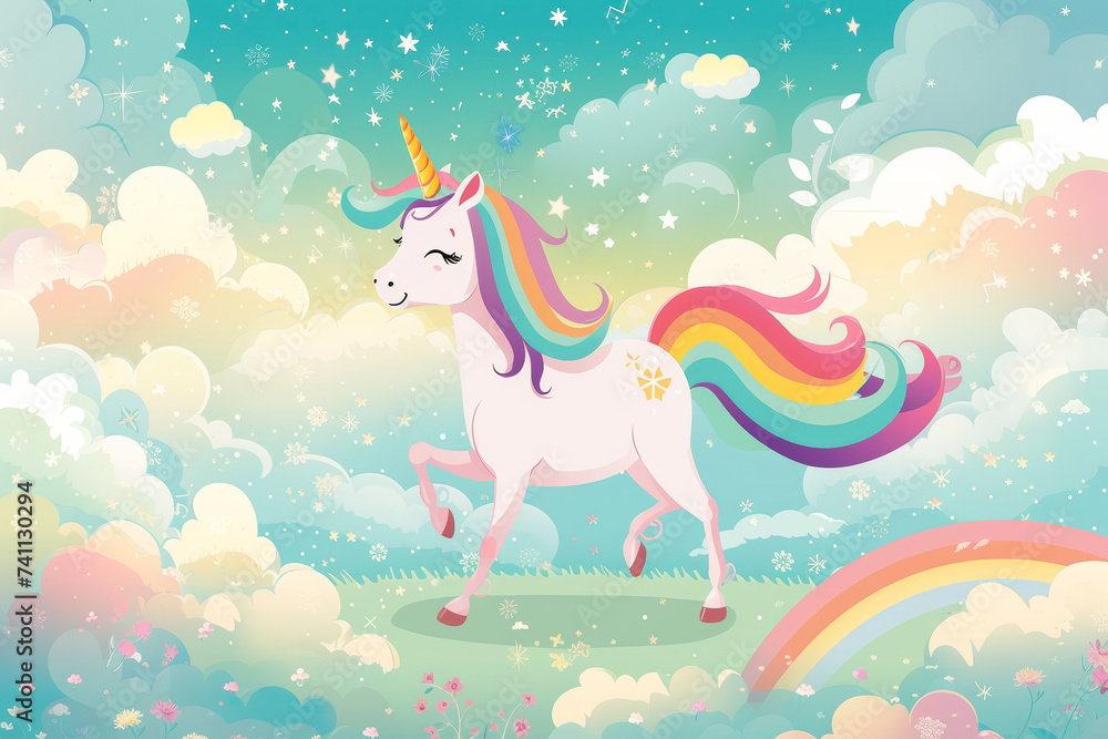 Poster rainbow unicorn. background with selective focus and copy space