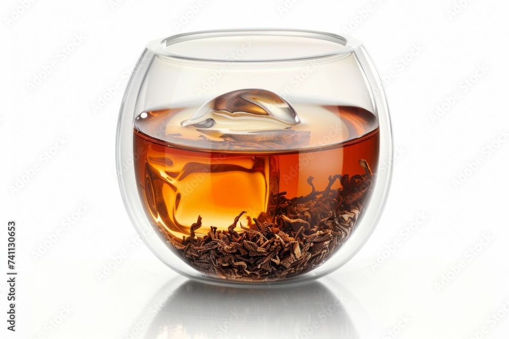 Poster a glass of tea with a double bottom. background with selective focus and copy space