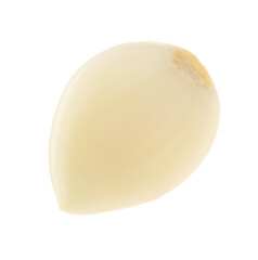 One peeled clove of garlic isolated on white