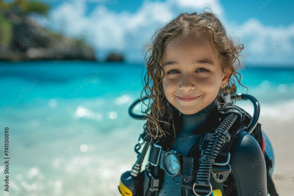 Poster child at diving lessons. background with selective focus and copy space