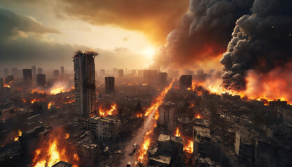 破壊された都市　AI画像　ジェネレーティブAI