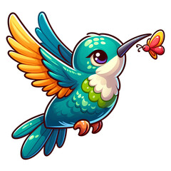 hummingbird and butterfly cartoon illustration. png