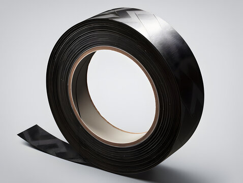 Roll of Black Adhesive Tape Isolated on a White Background. Insulation