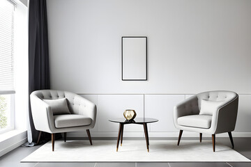 Modern interior design for home, office, interior details, upholstered furniture on a white wall background.