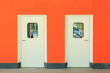 Doors of an emergency room in a hospital. Background with selective focus and copy space