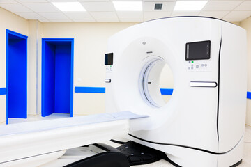 Tomograph close-up. Background with selective focus and copy space