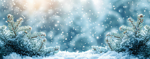 winter wide banner copy space with falling snow