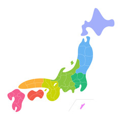 ゆるい線画の日本地図（都道府県ごとに別レイヤー）