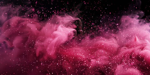 Shiny smoke. Glitter fluid. Ink water. Magic mist. Pink color particles texture paint vapor storm wave 