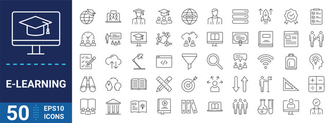 E-Learning outline icon set. Set of E-learning, Online education icon eps10 - Vector