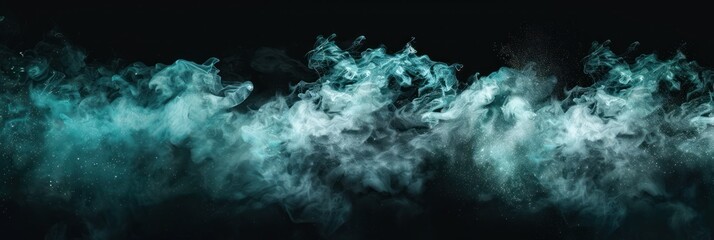 Shiny smoke. Glitter fluid. Ink water. Magic mist. Turquoise color particles texture paint vapor storm
